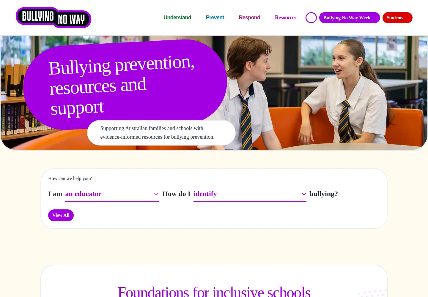 Screenshot of bullyingnoway.gov.au