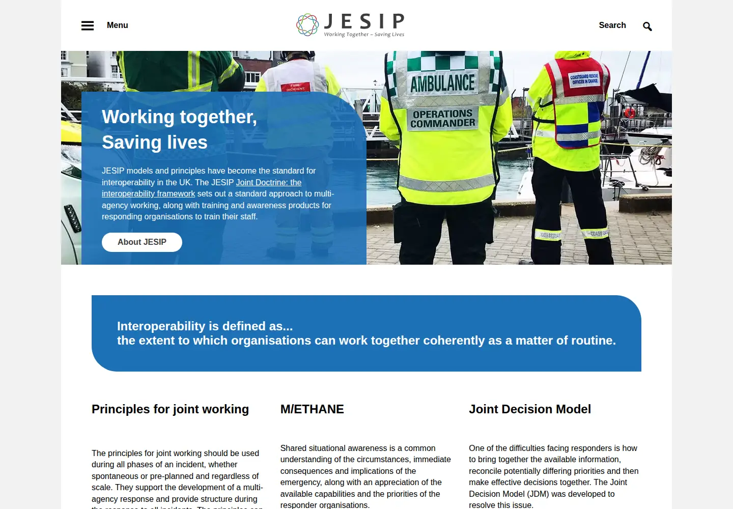 Captured homepage of jesip.org.uk in the current scan