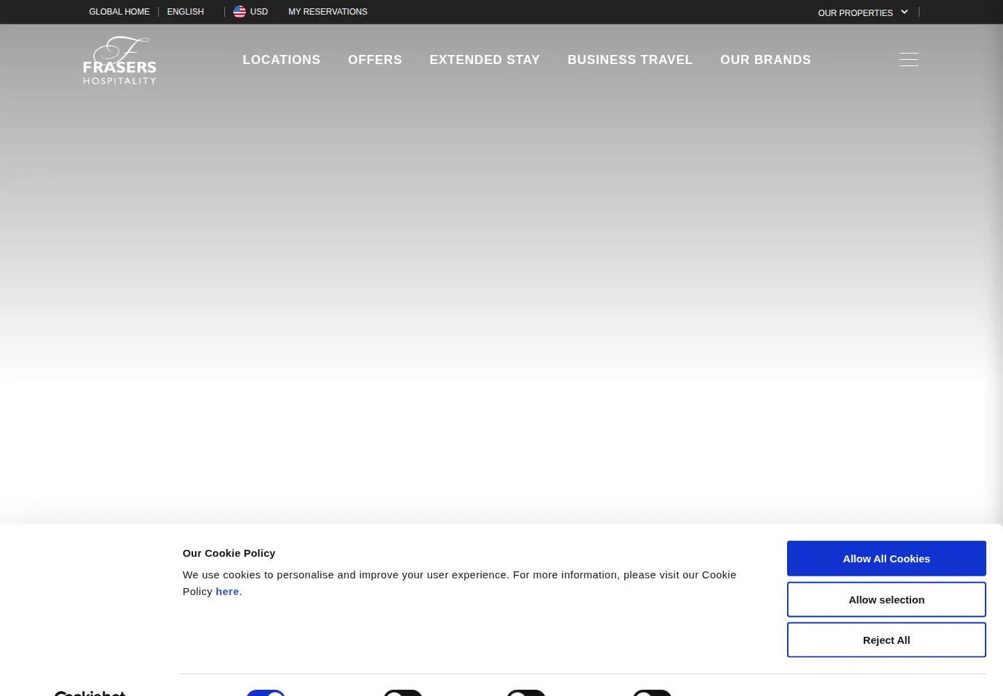 Captured homepage of frasershospitality.com in the current scan