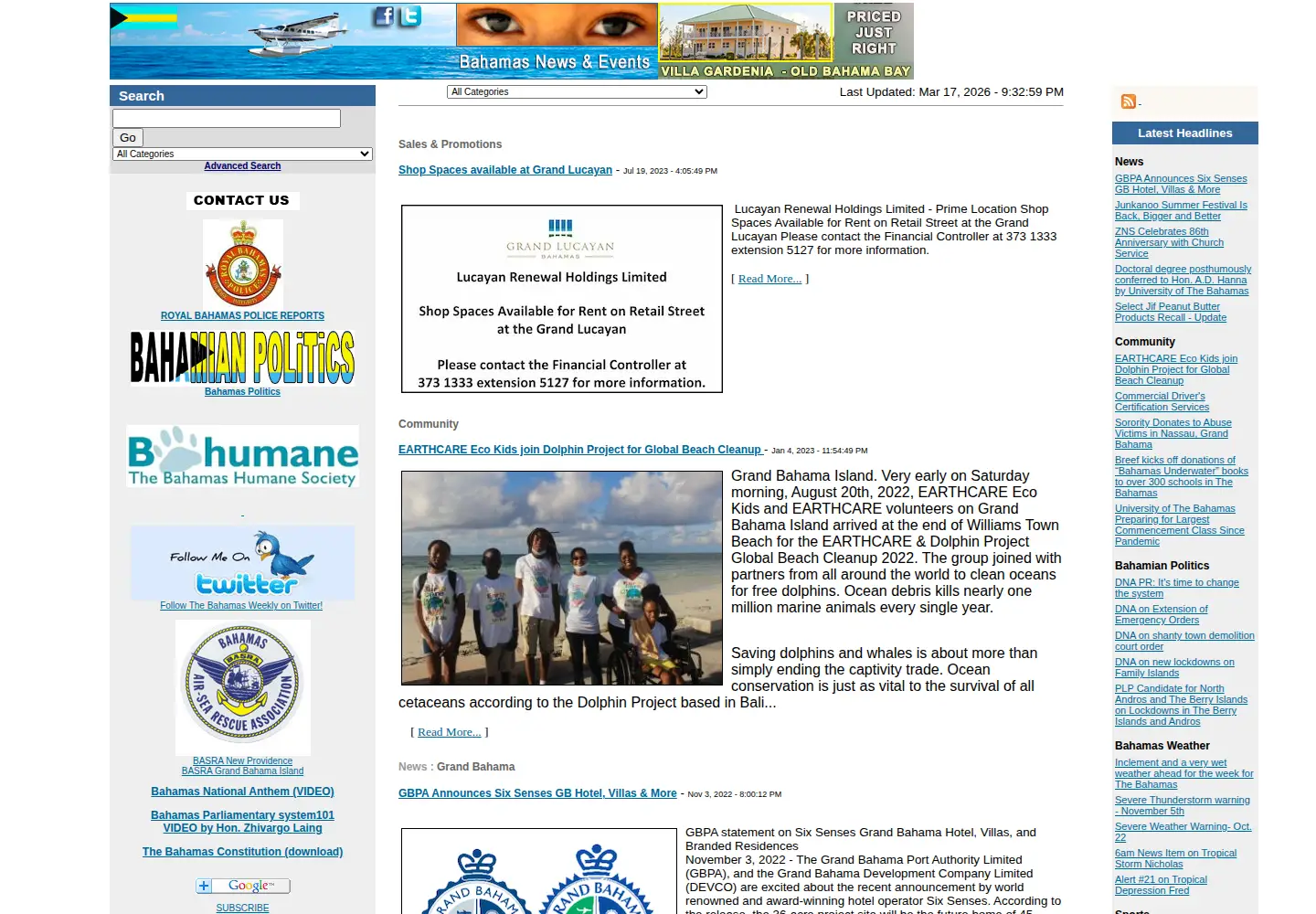Captured homepage of thebahamasweekly.com in the current scan