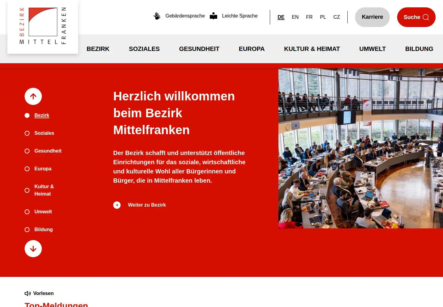 Captured homepage of bezirk-mittelfranken.de in the current scan