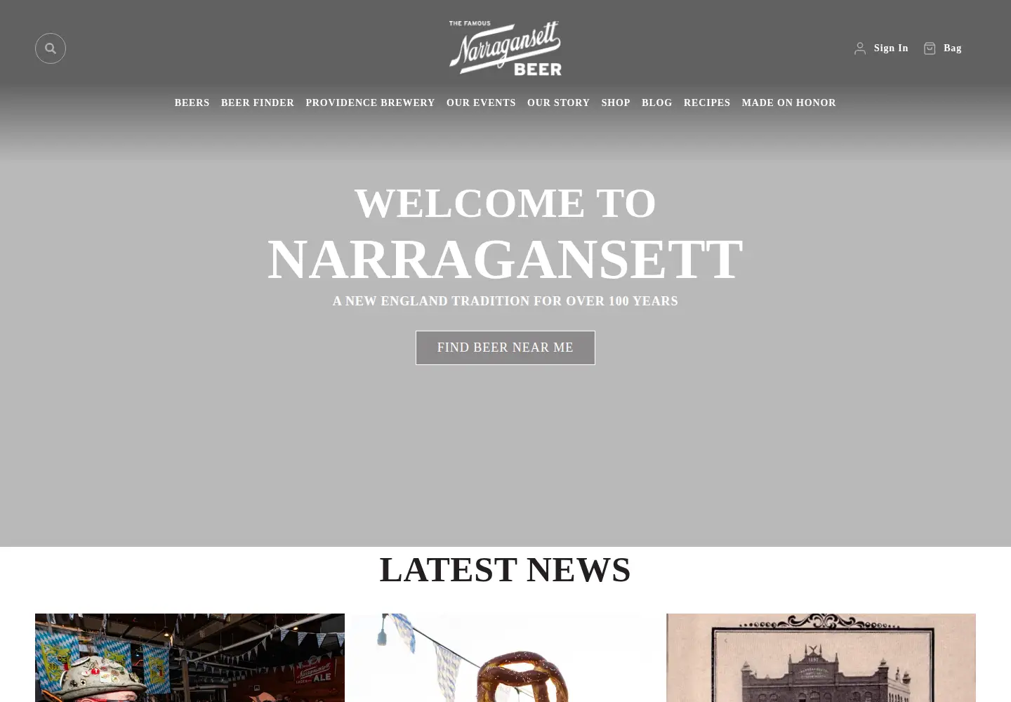 Captured homepage of narragansettbeer.com in the current scan