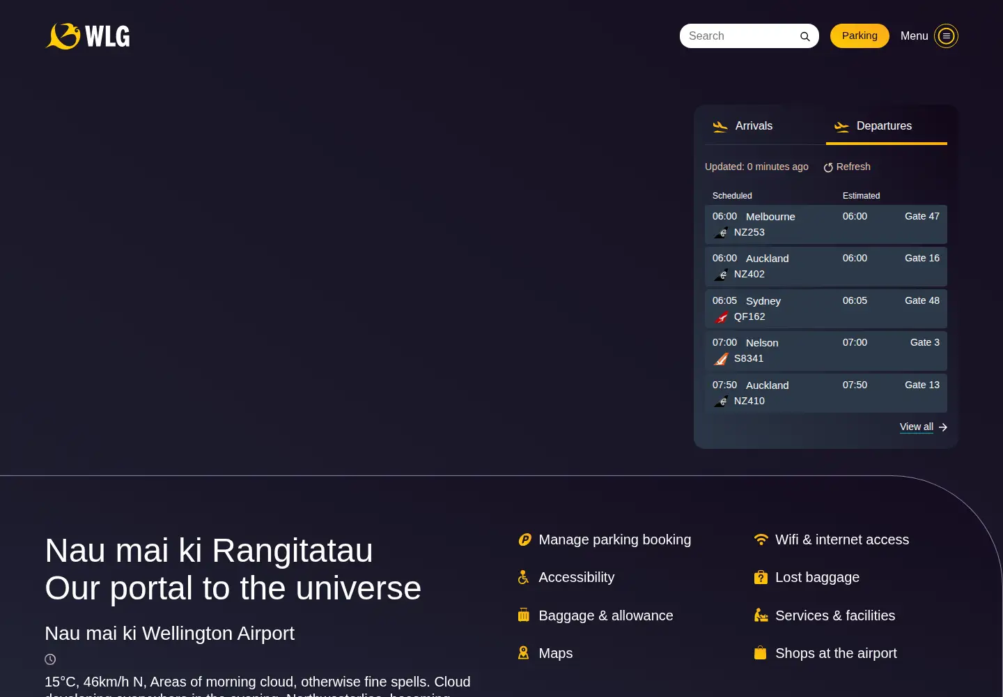 Captured homepage of wellingtonairport.co.nz in the current scan