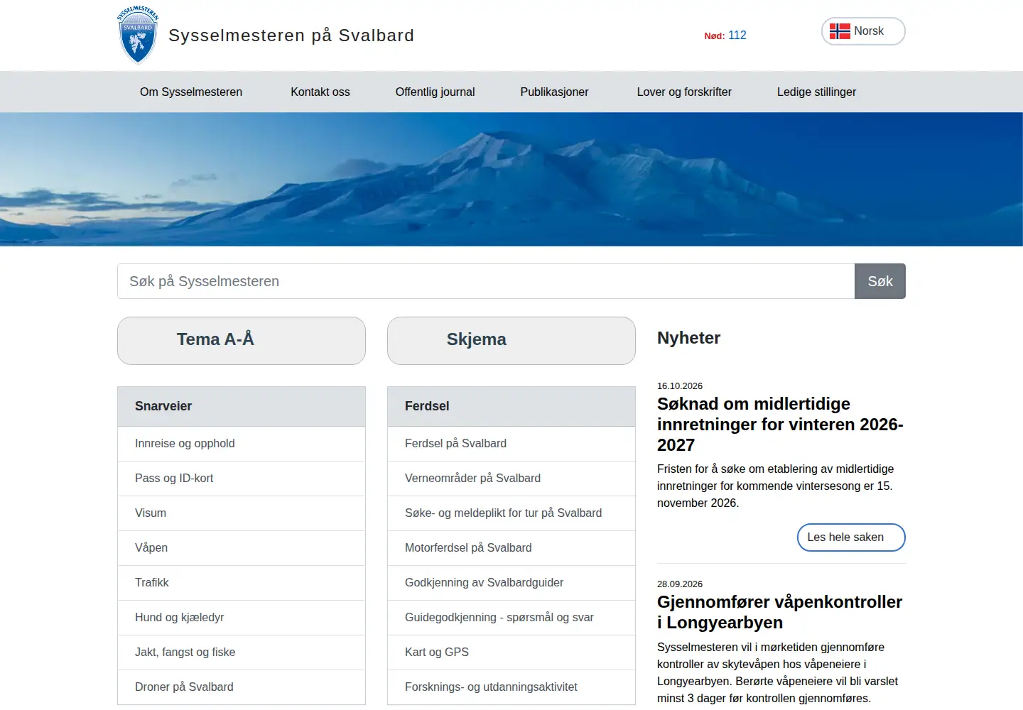 Captured homepage of sysselmannen.no in the current scan