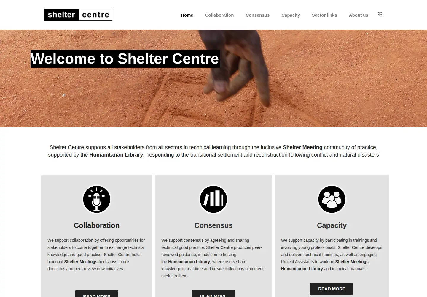 Captured homepage of sheltercentre.org in the current scan