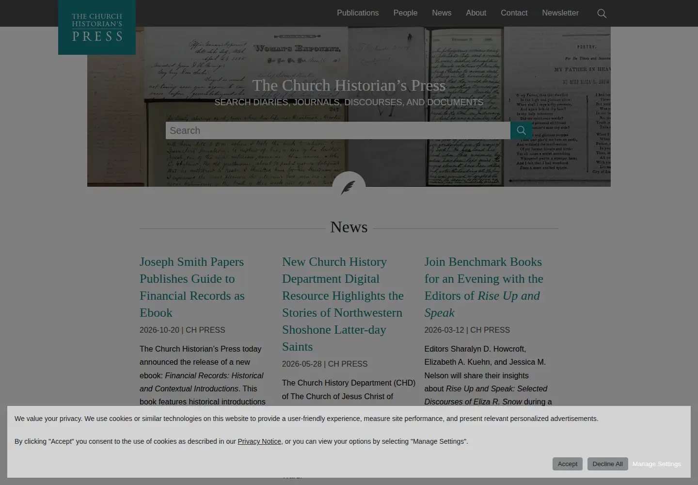 Captured homepage of churchhistorianspress.org in the current scan
