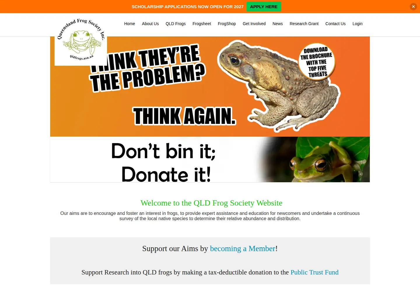 Captured homepage of qldfrogs.asn.au in the current scan