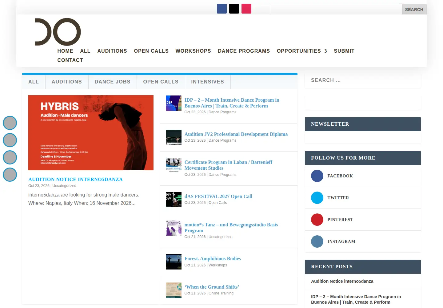 Screenshot of dancingopportunities.com