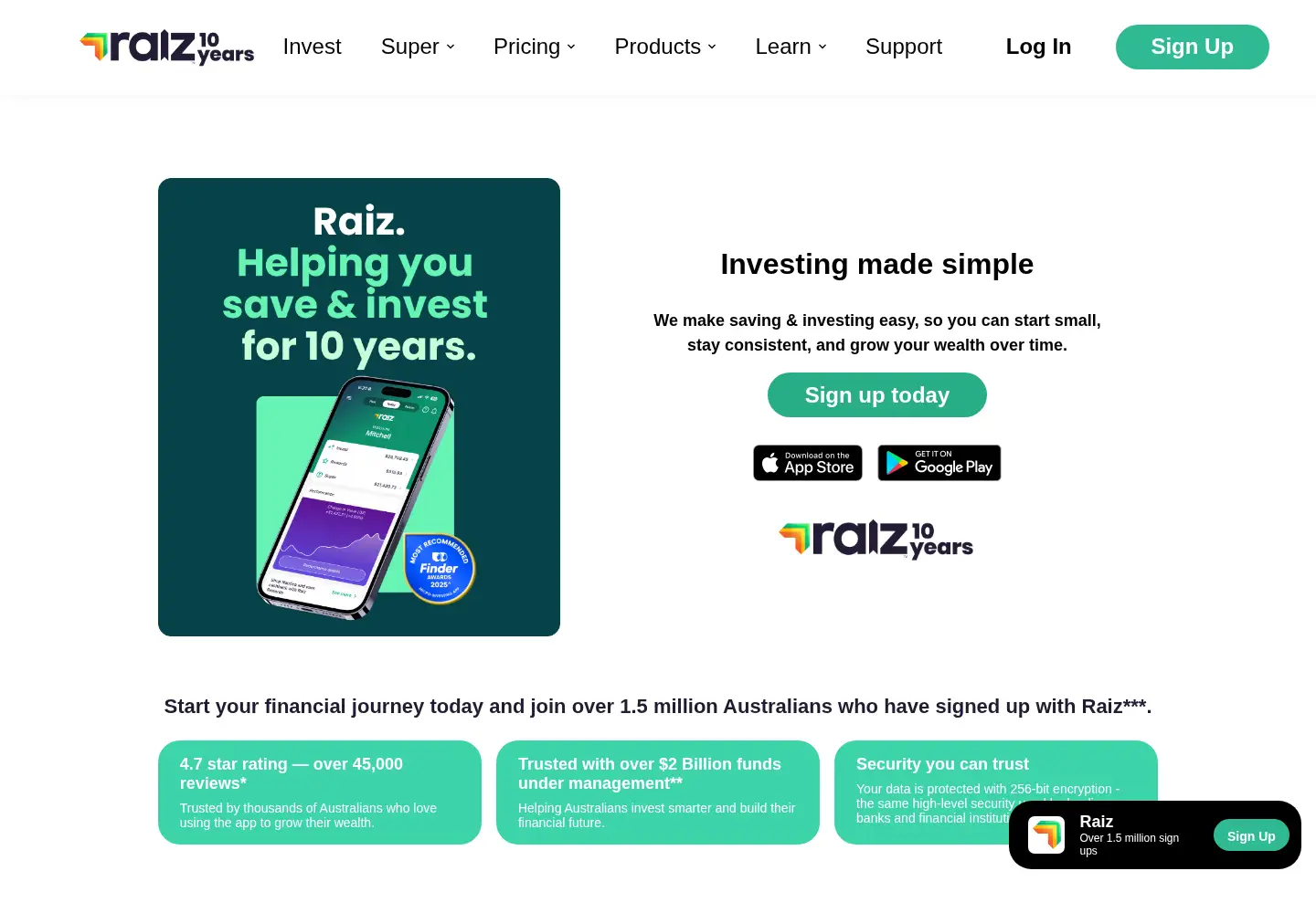Screenshot of raizinvest.com.au