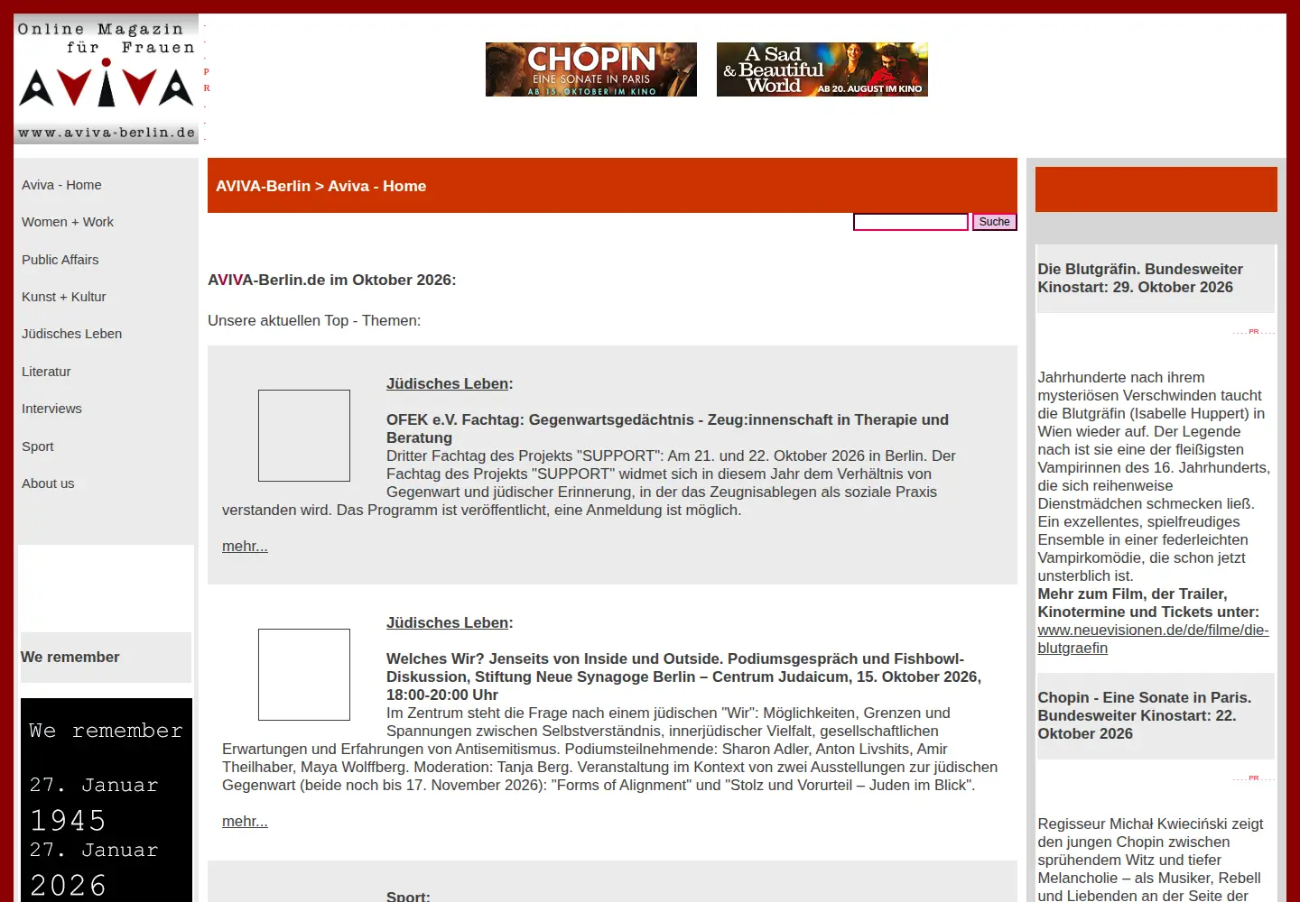 Captured homepage of aviva-berlin.de in the current scan