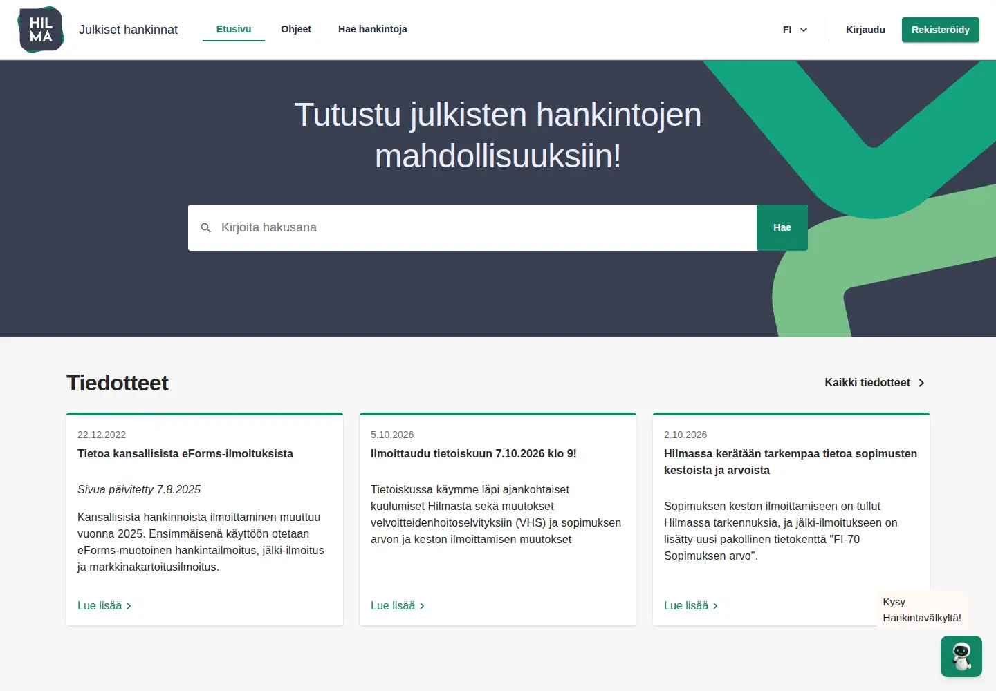 Screenshot of hankintailmoitukset.fi