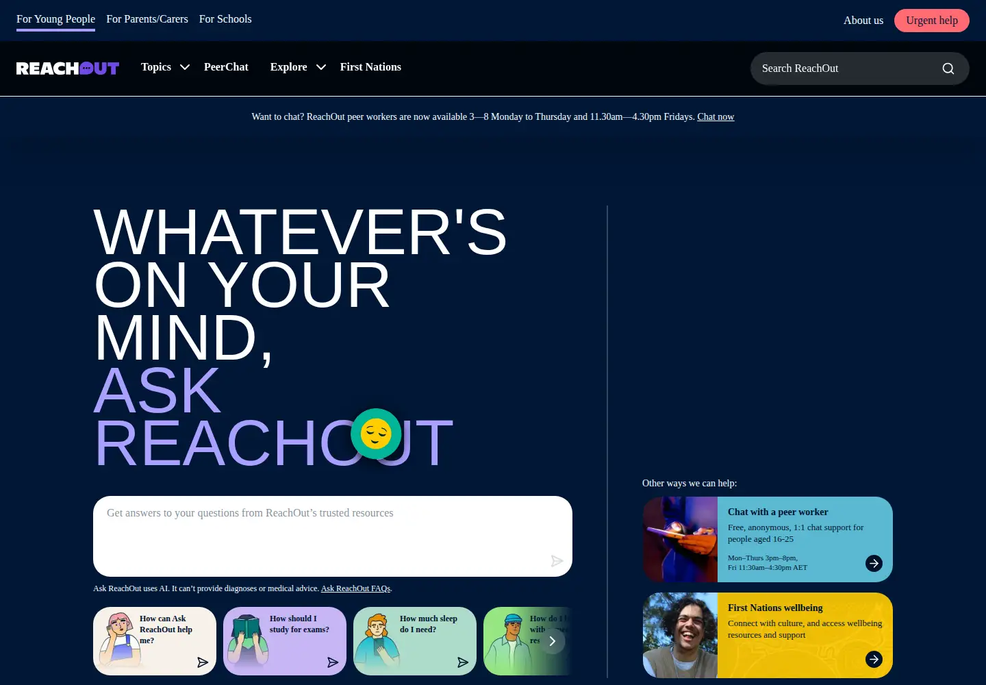 Screenshot of reachout.com.au