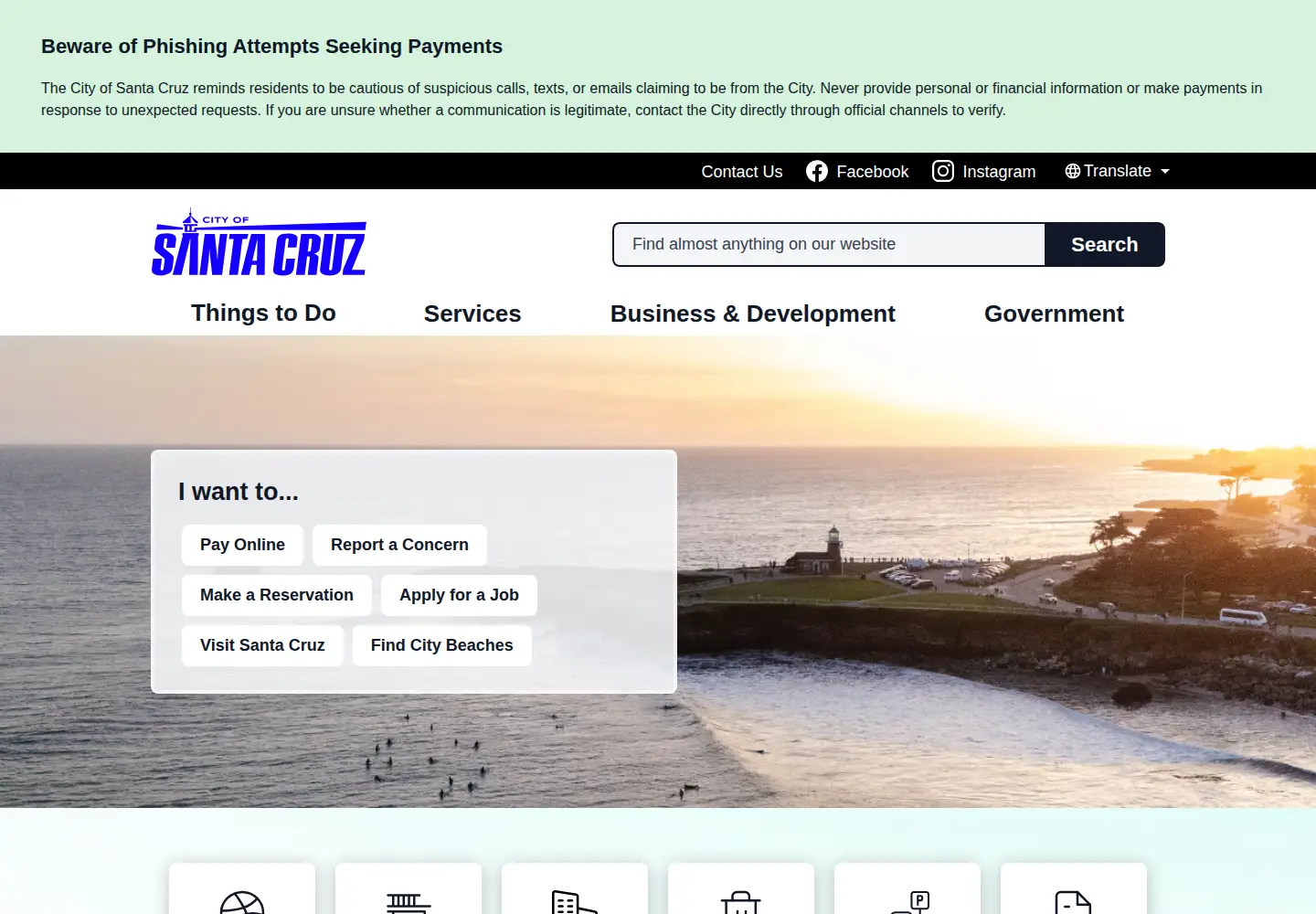 Captured homepage of santacruzca.gov in the current scan