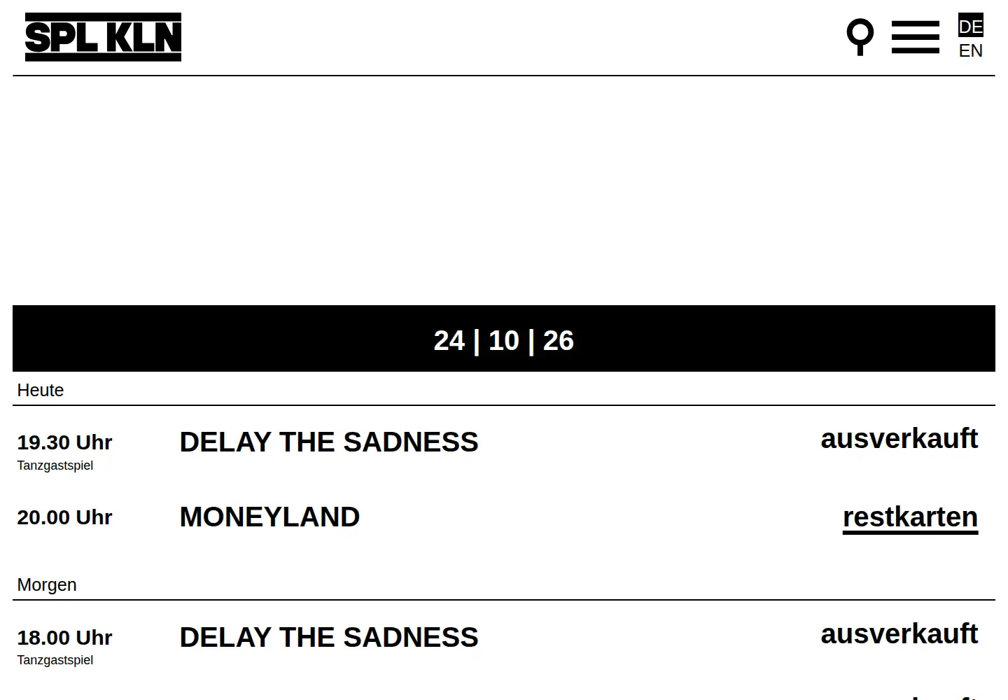 Captured homepage of schauspiel.koeln in the current scan