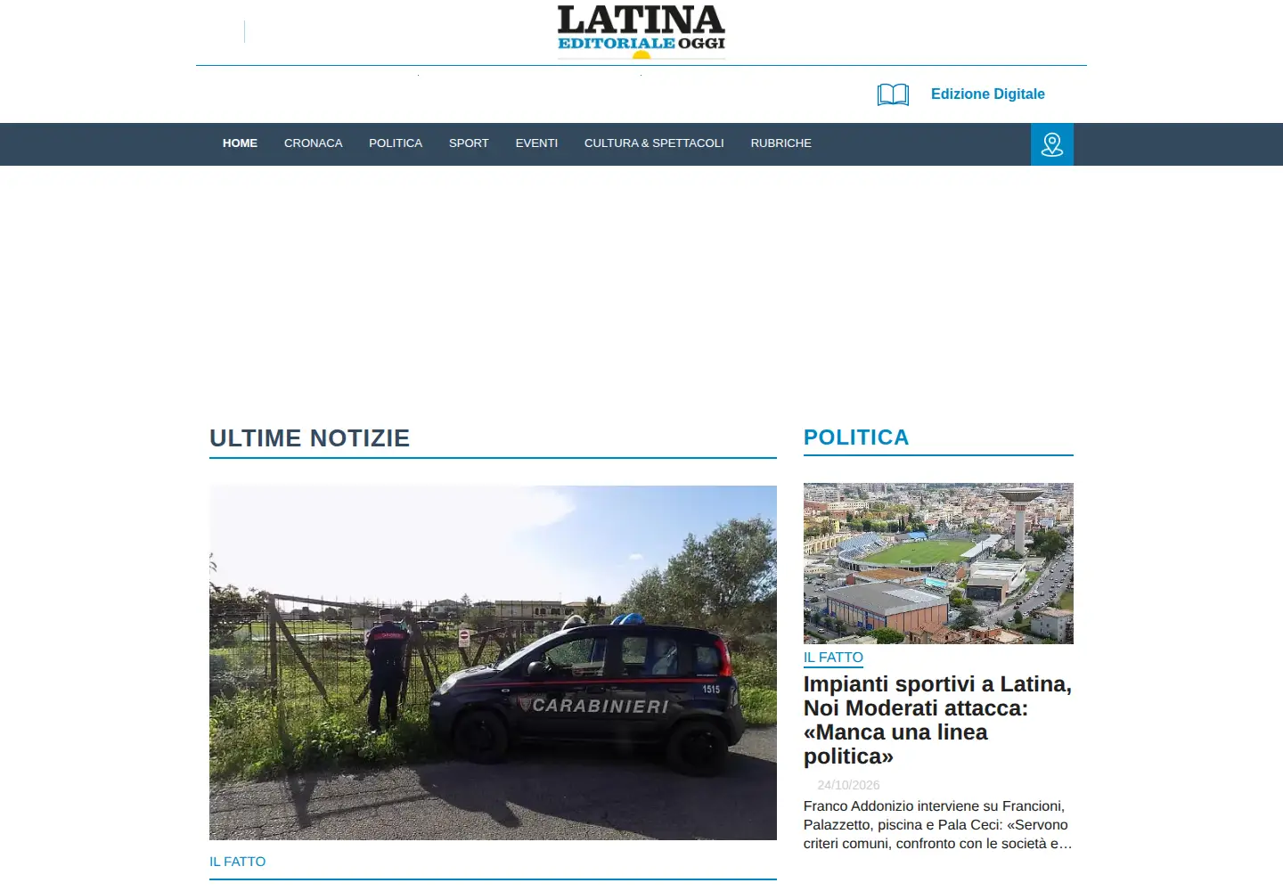Captured homepage of latinaoggi.eu in the current scan