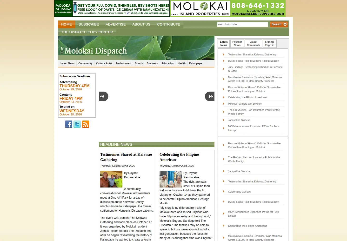 Captured homepage of themolokaidispatch.com in the current scan