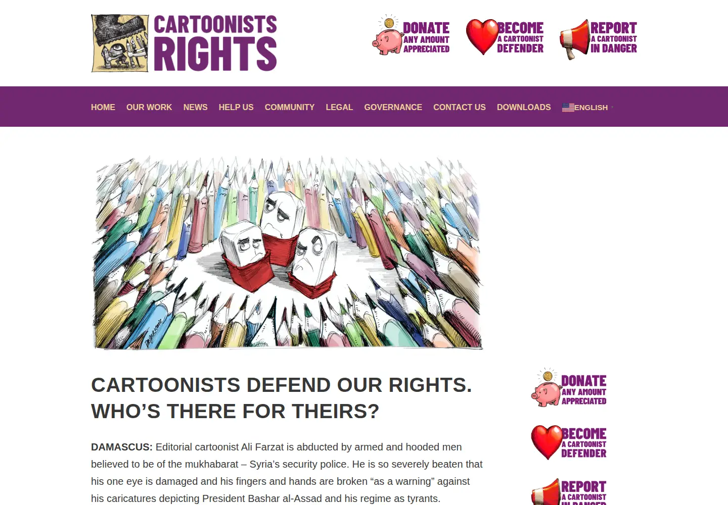Screenshot of cartoonistsrights.org