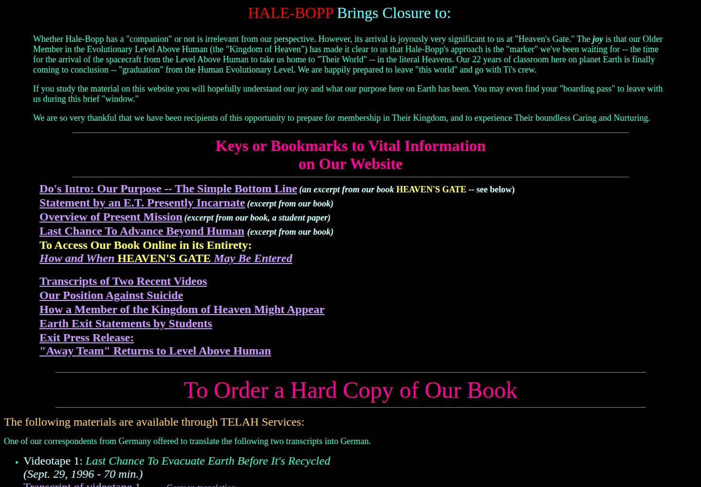 Captured homepage of heavensgate.com in the current scan