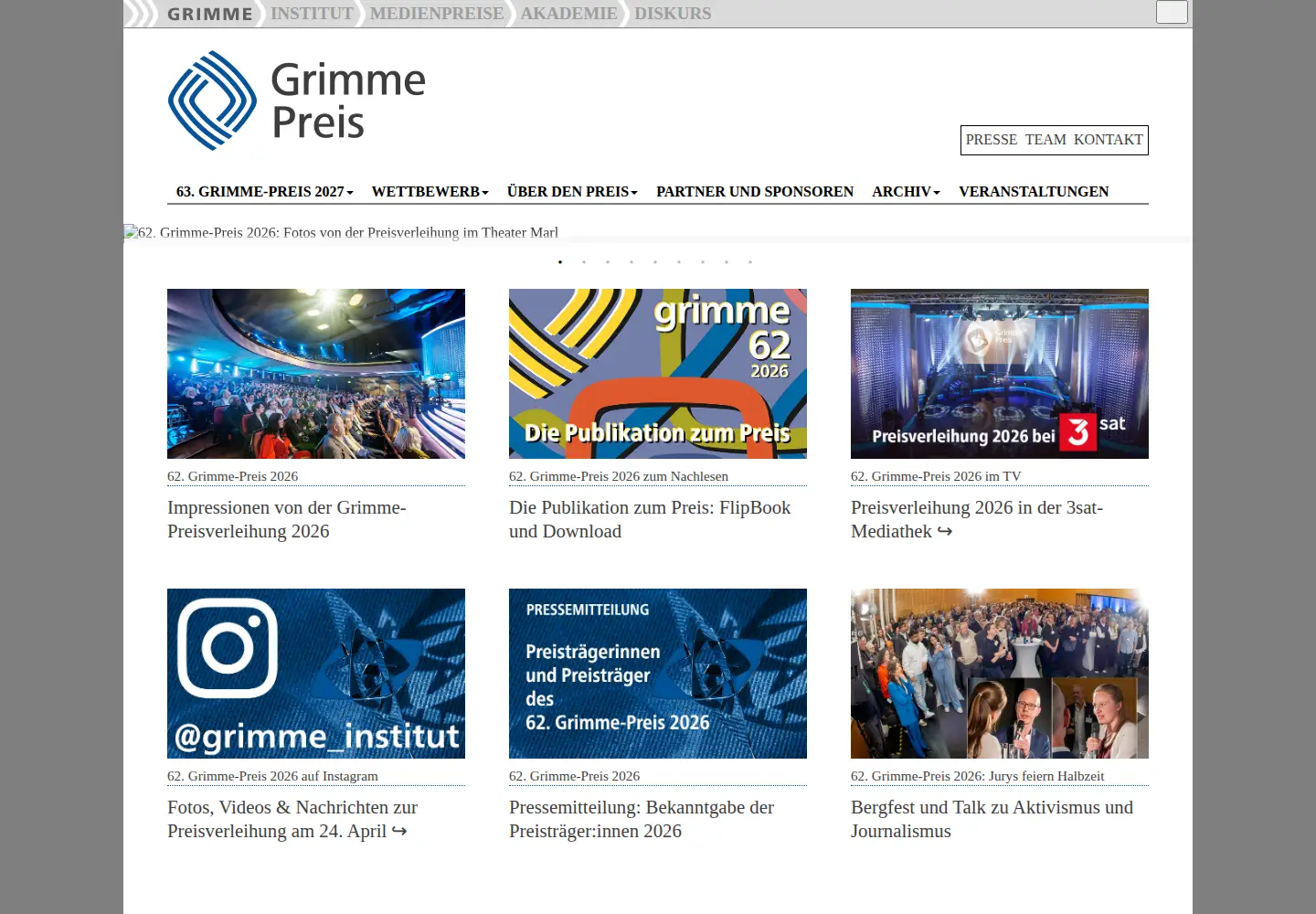 Captured homepage of grimme-preis.de in the current scan