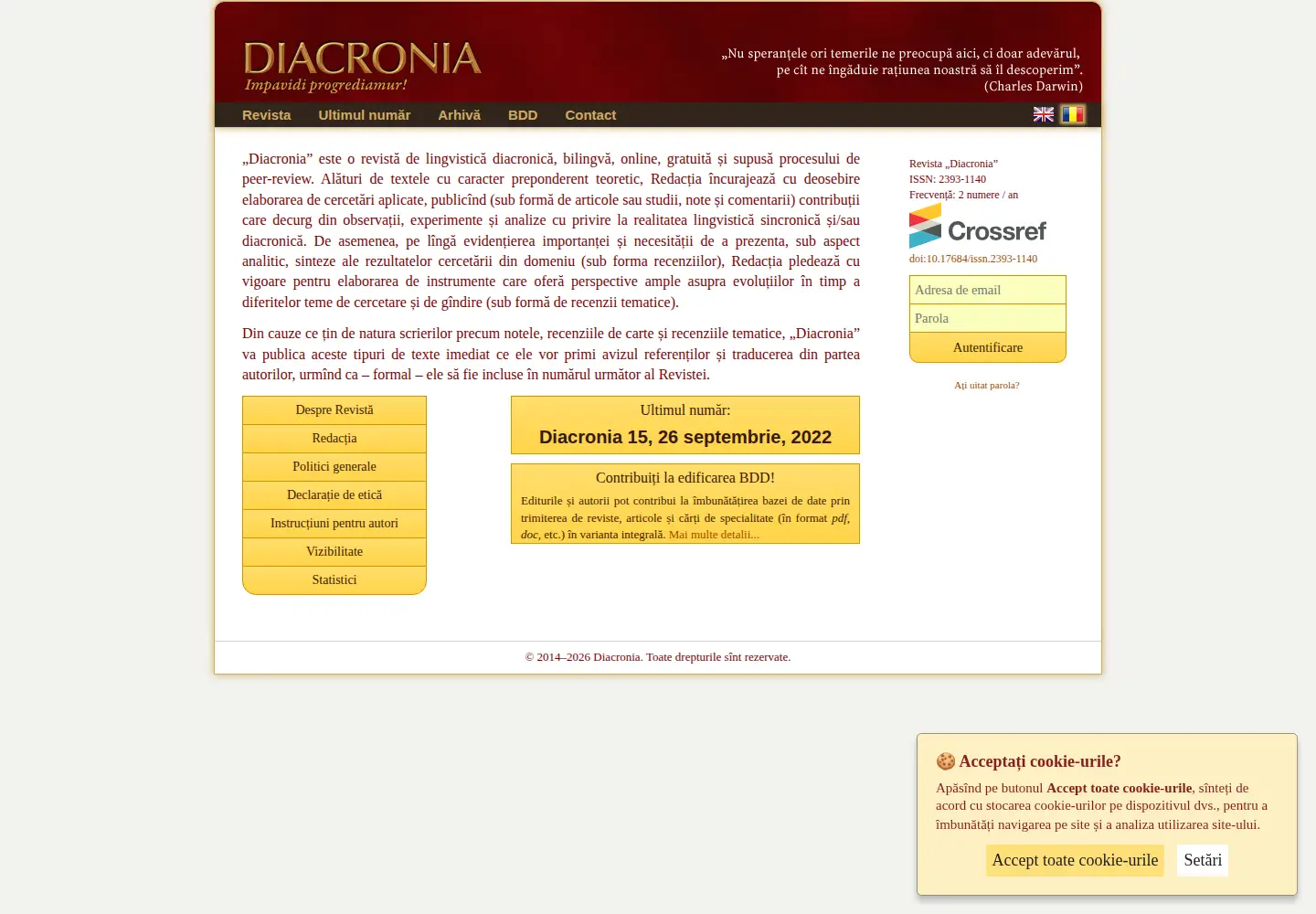 Captured homepage of diacronia.ro in the current scan