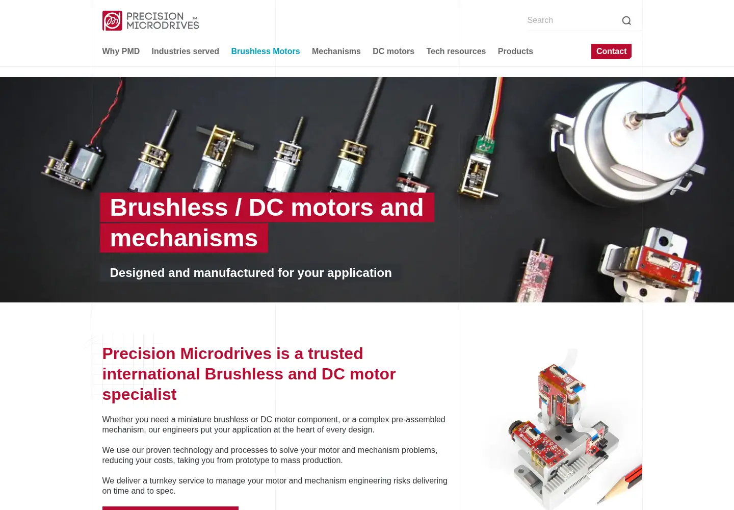 Screenshot of precisionmicrodrives.com