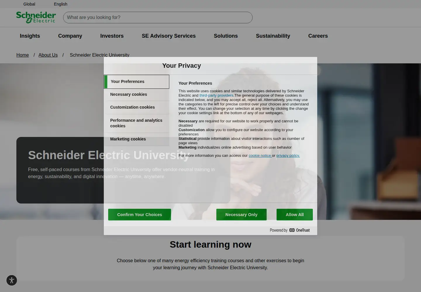 Captured homepage of schneideruniversities.com in the current scan