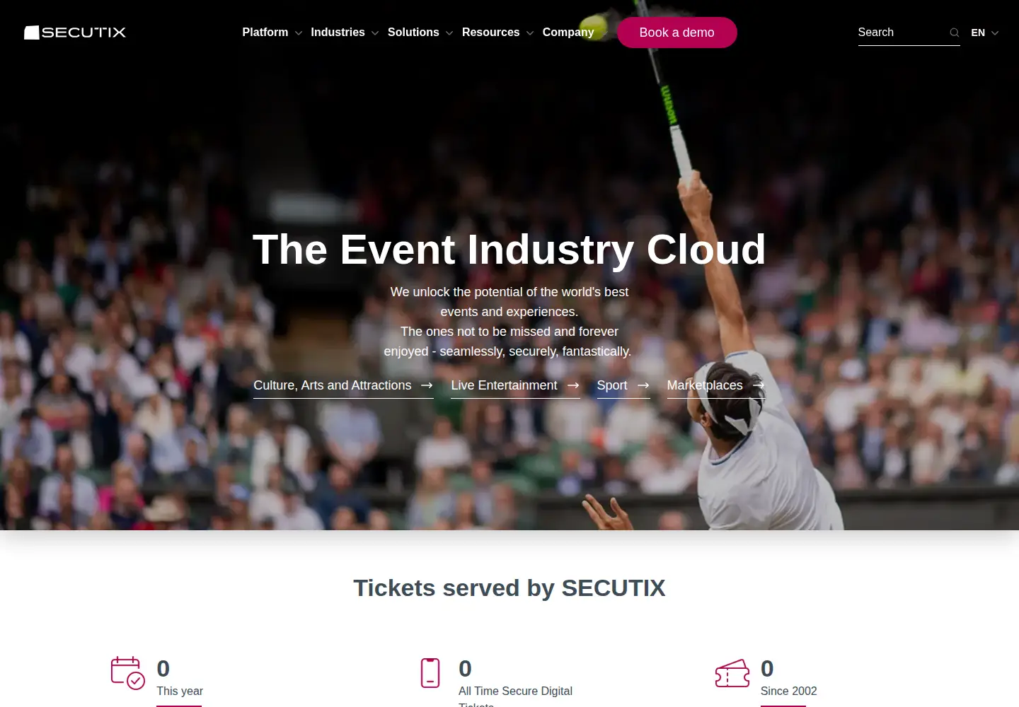 Captured homepage of secutix.com in the current scan