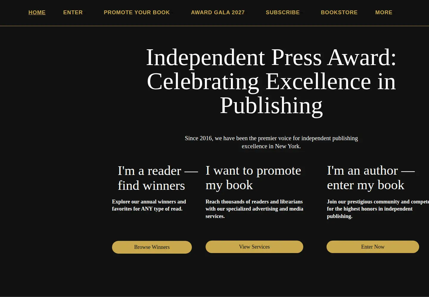 Screenshot of independentpressaward.com