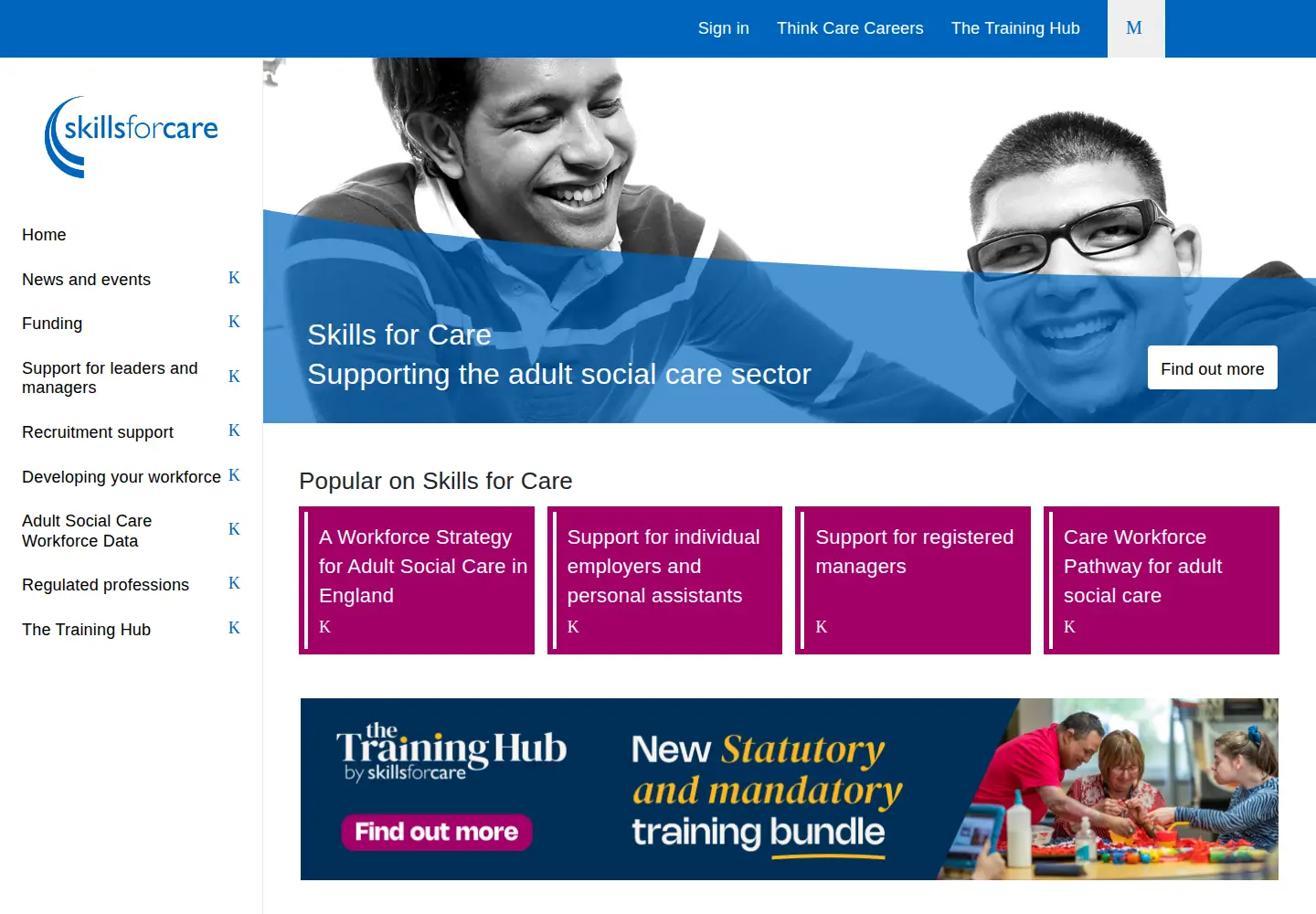 Screenshot of skillsforcare.org.uk