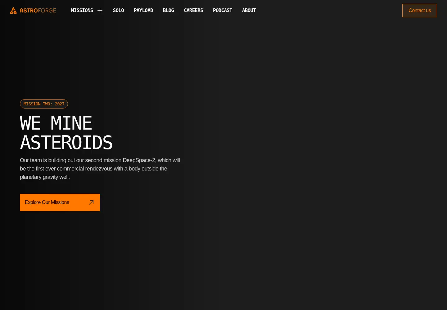 Captured homepage of astroforge.com in the current scan