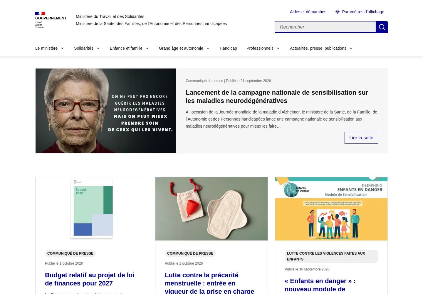 Captured homepage of solidarites.gouv.fr in the current scan