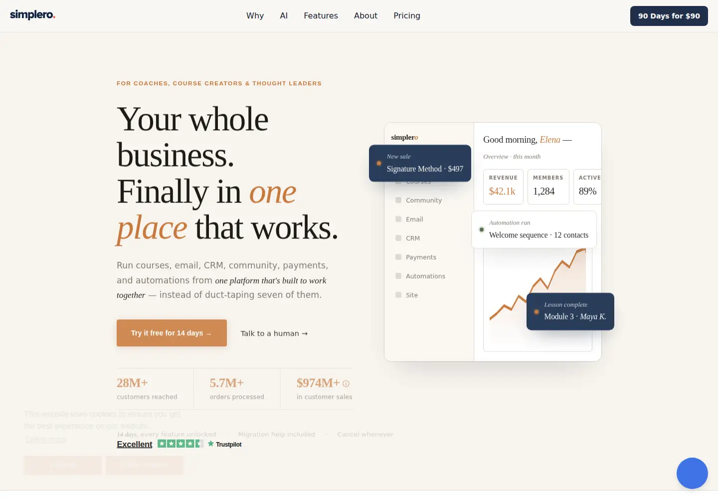 Screenshot of simplero.com