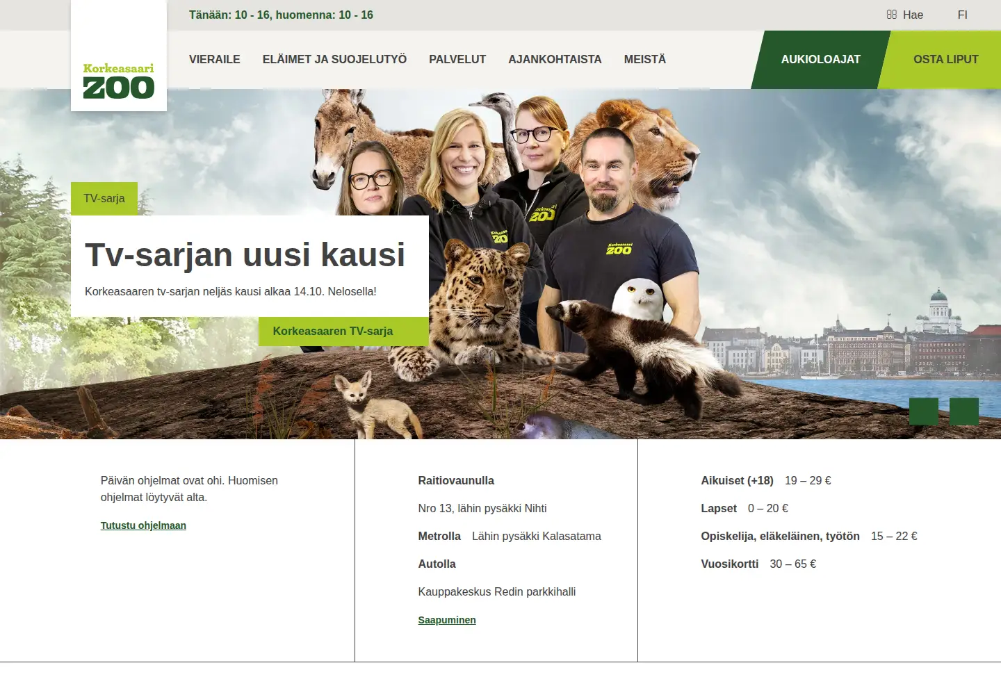Screenshot of korkeasaari.fi