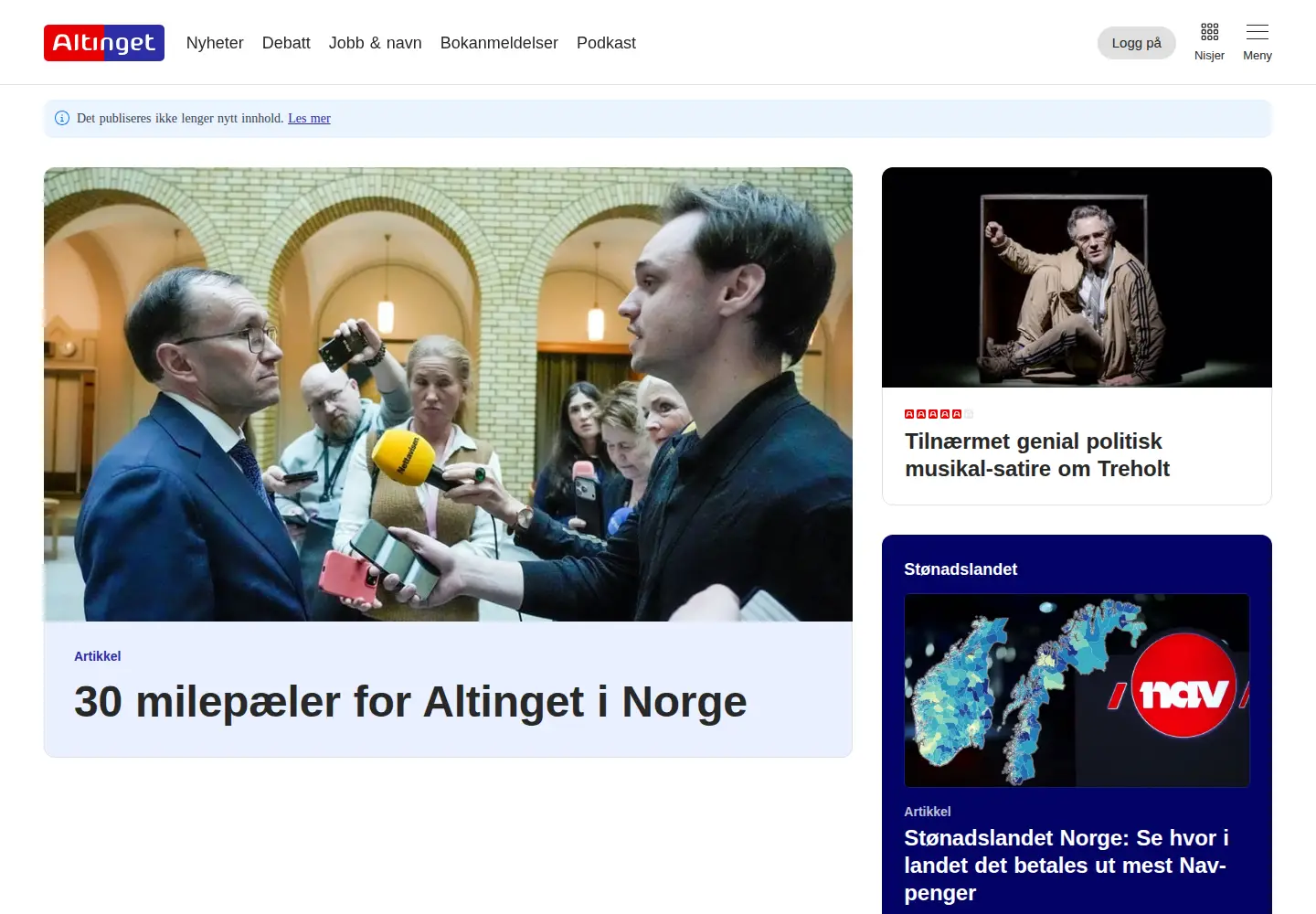 Captured homepage of altinget.no in the current scan