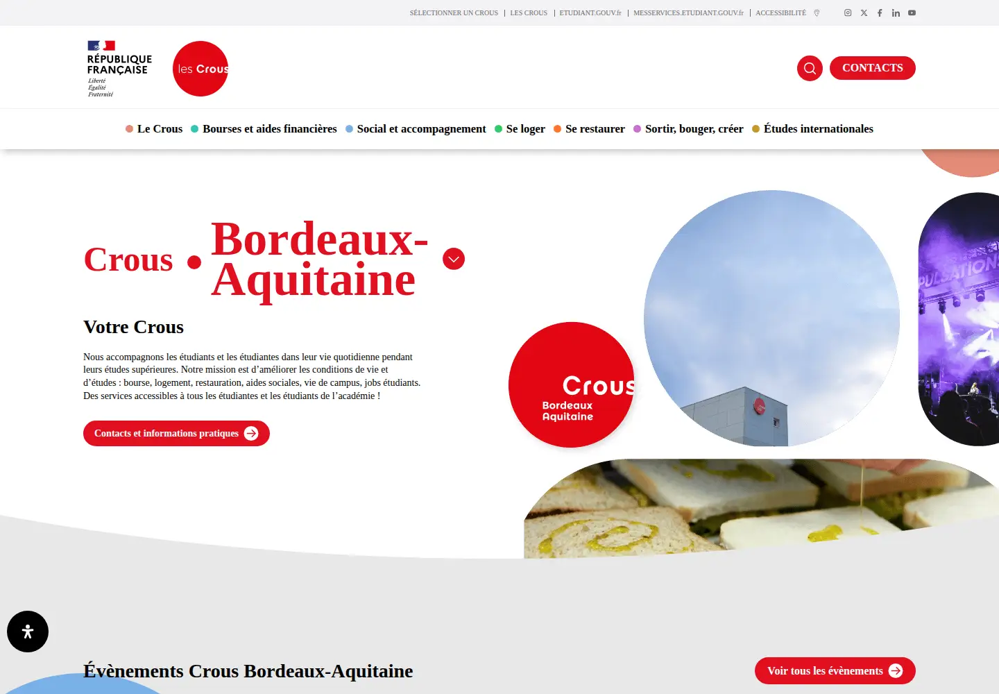 Screenshot of crous-bordeaux.fr