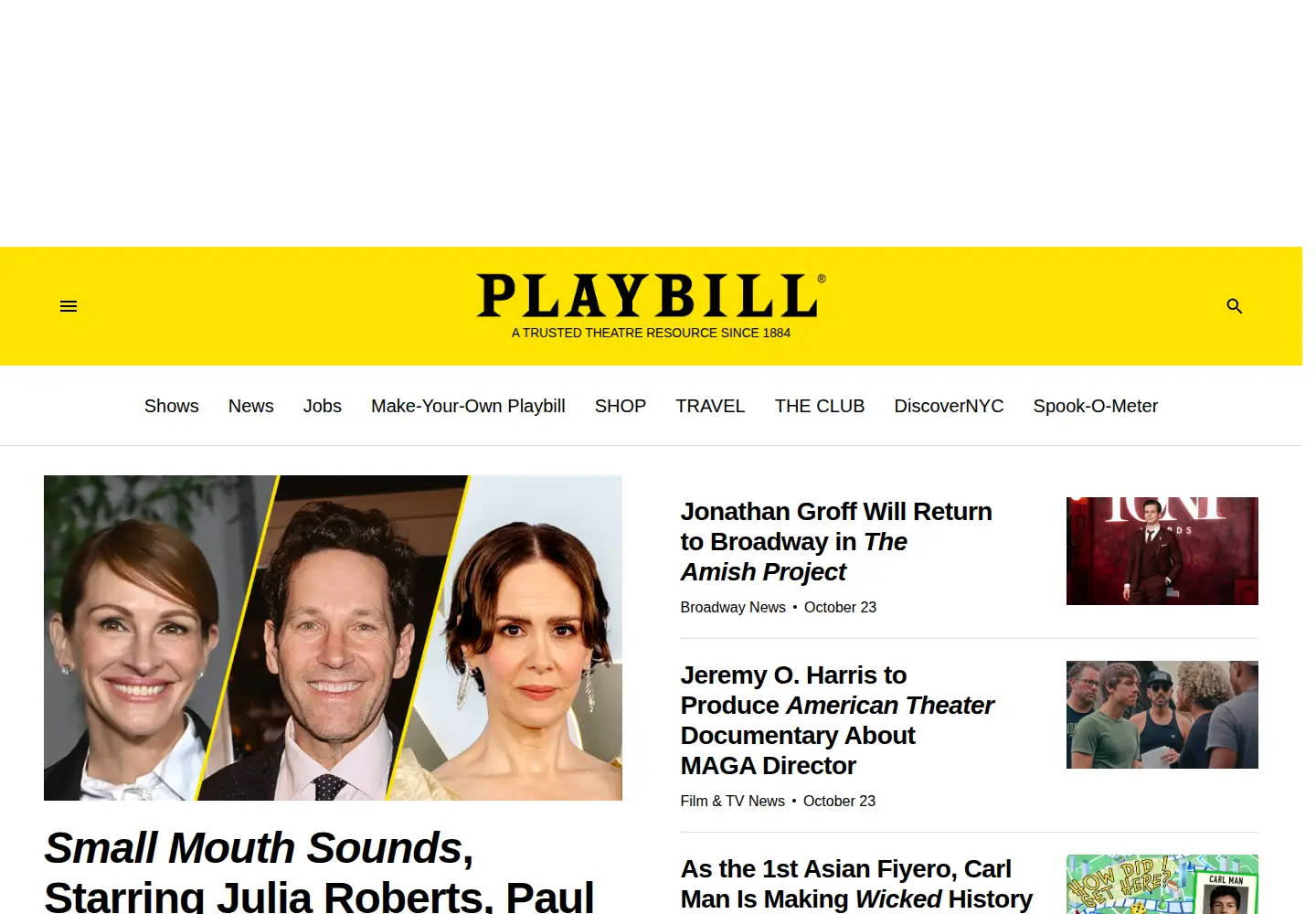 Screenshot of playbillarts.com