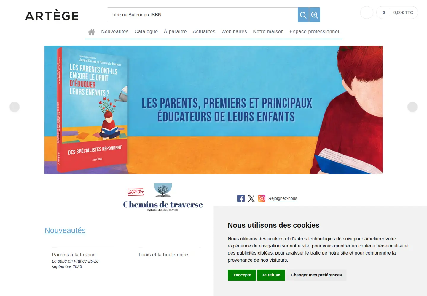 Screenshot of editionsartege.fr