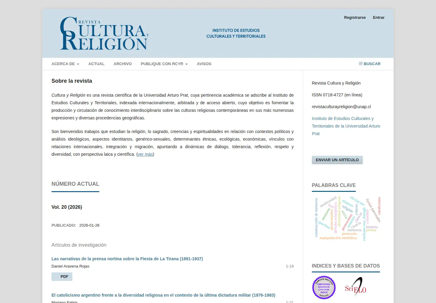Screenshot of revistaculturayreligion.cl