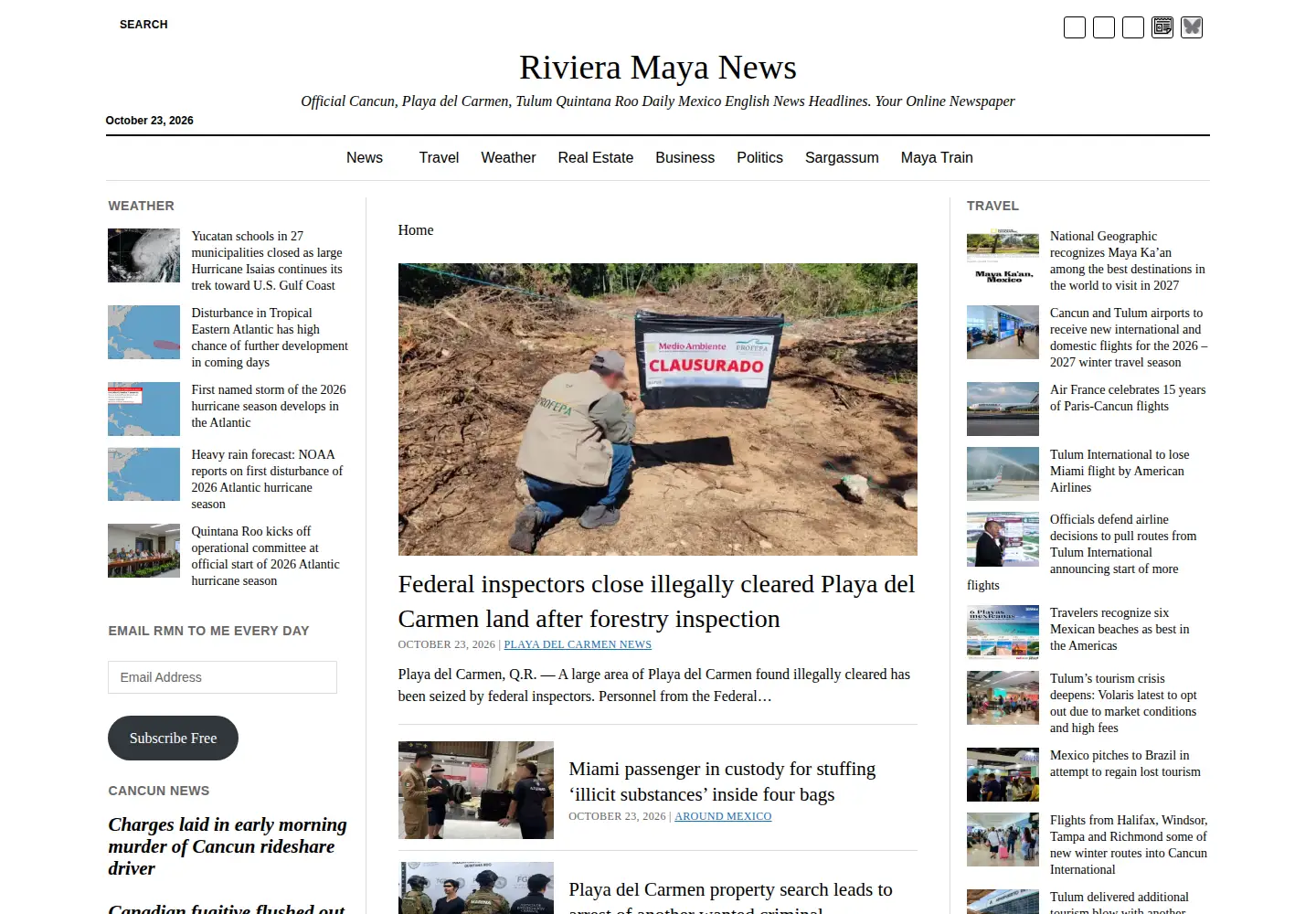 Captured homepage of riviera-maya-news.com in the current scan