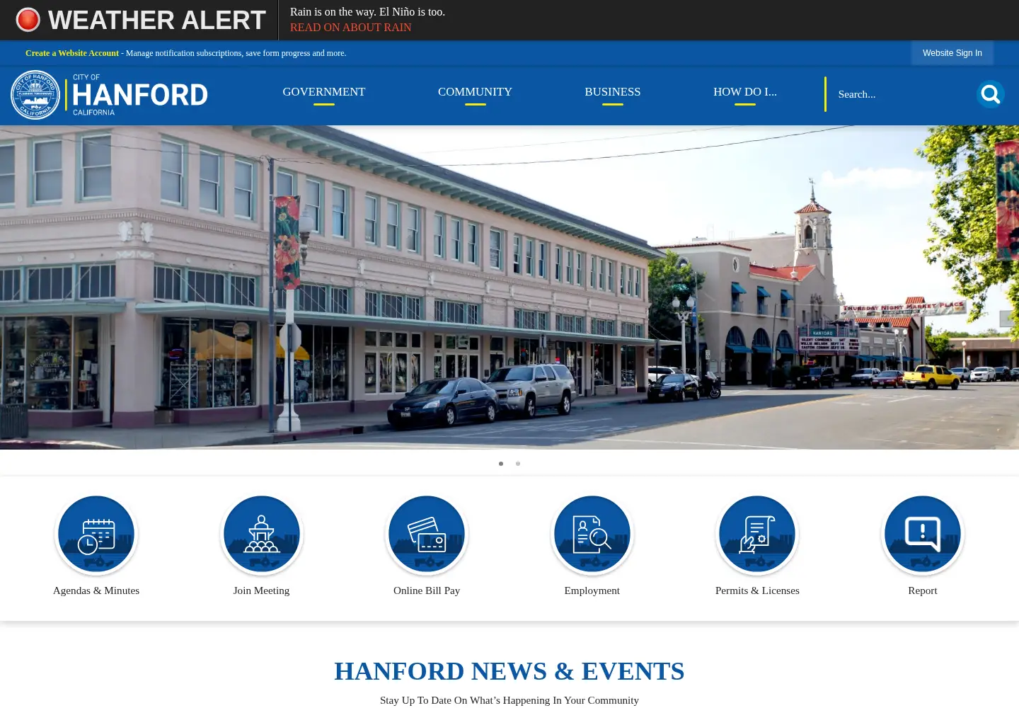 Captured homepage of cityofhanfordca.com in the current scan