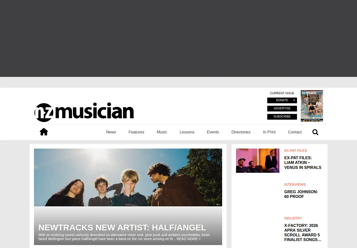 Captured homepage of nzmusician.co.nz in the current scan