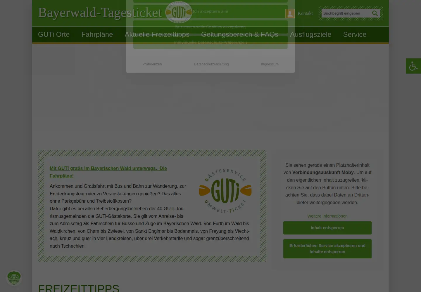 Captured homepage of bayerwald-ticket.com in the current scan