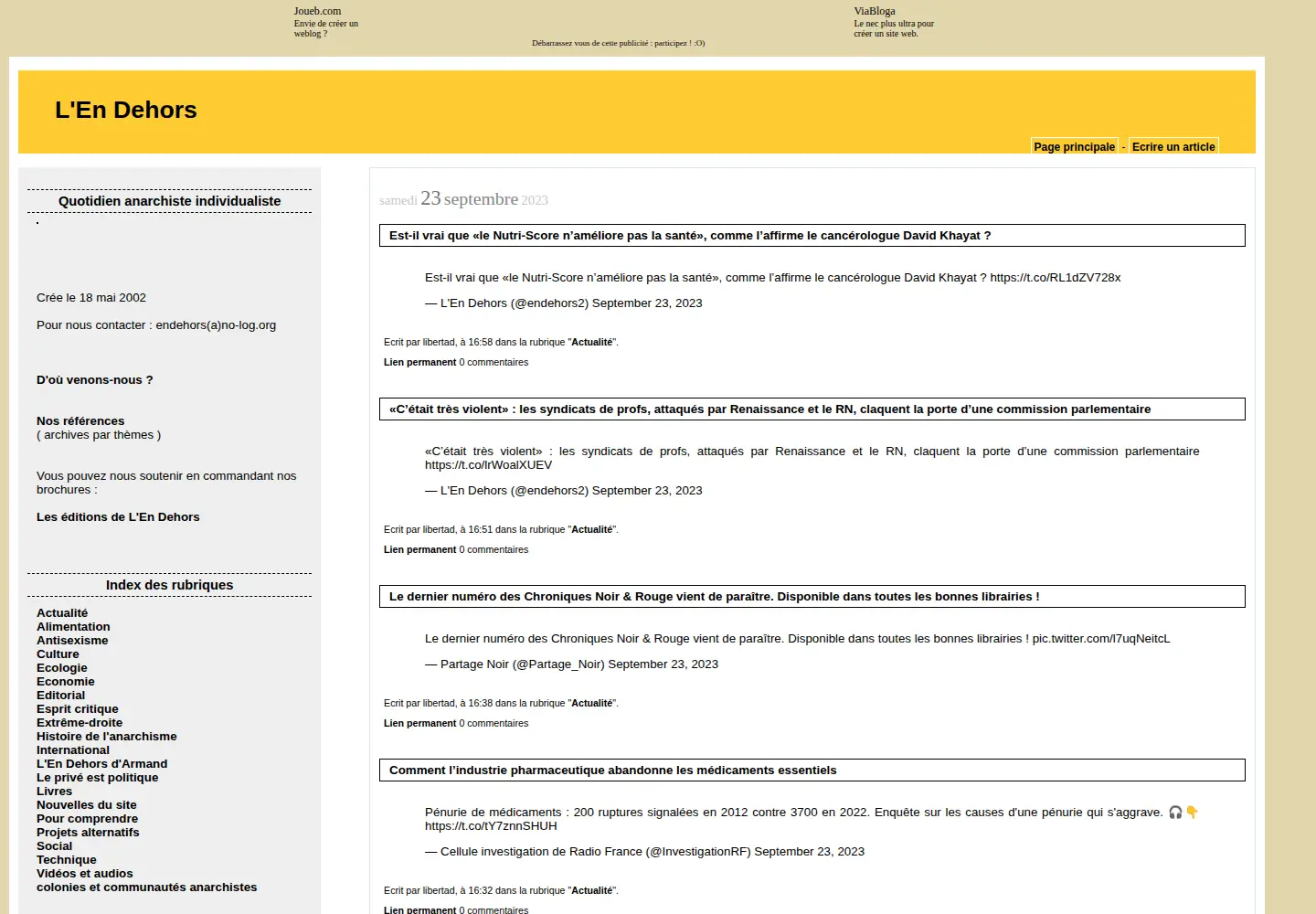 Captured homepage of endehors.net in the current scan