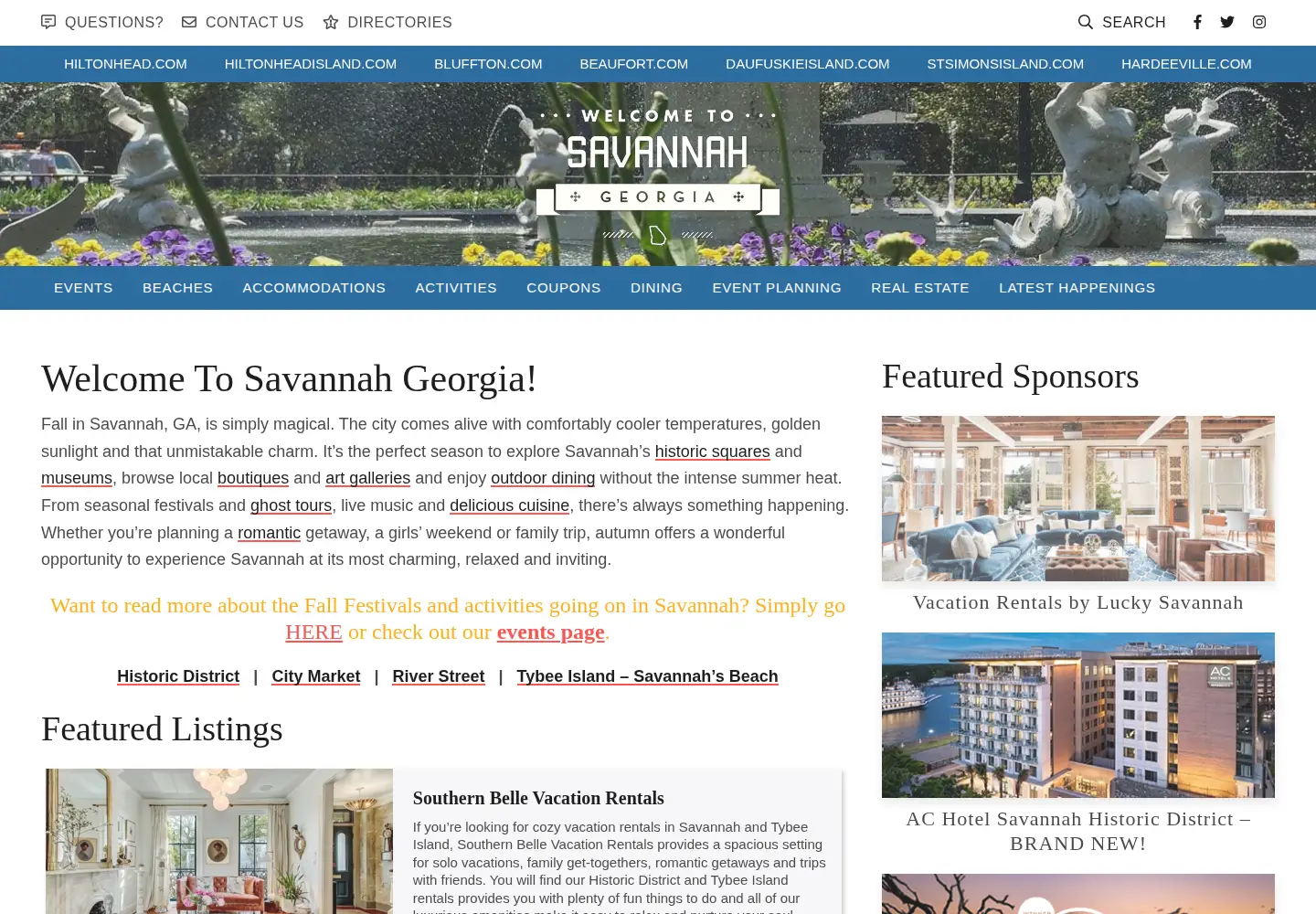 Captured homepage of savannah.com in the current scan