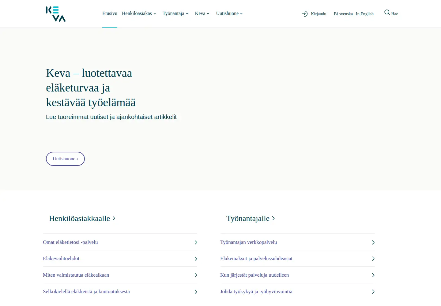 Screenshot of keva.fi