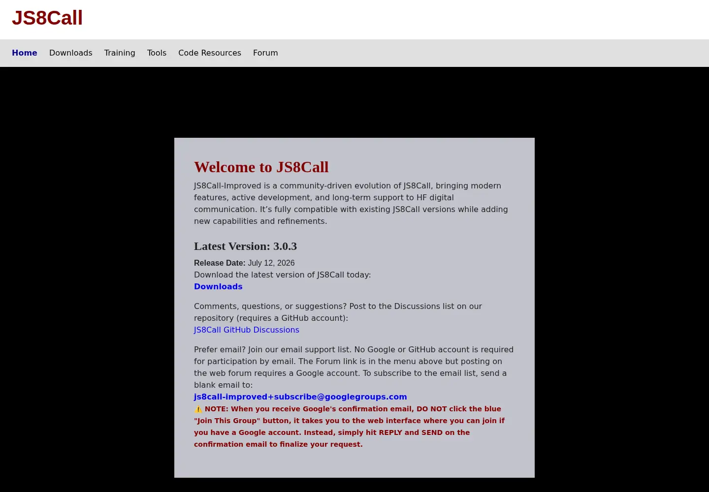 Captured homepage of js8call.com in the current scan