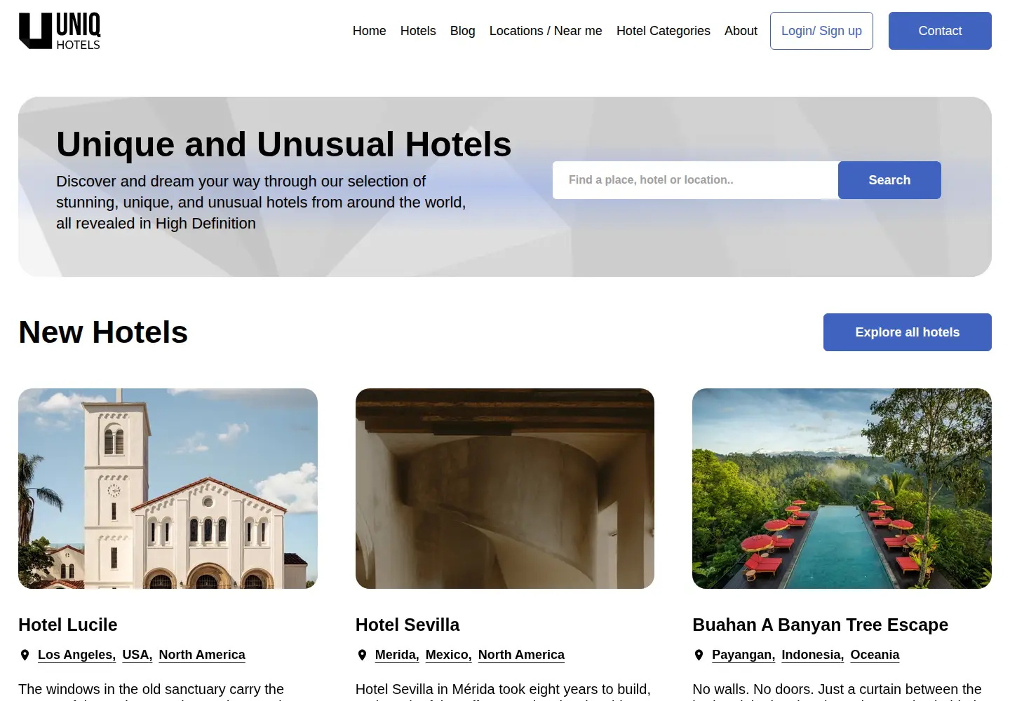 Captured homepage of uniqhotels.com in the current scan