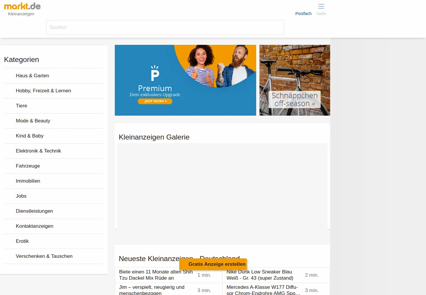 Captured homepage of markt.de in the current scan