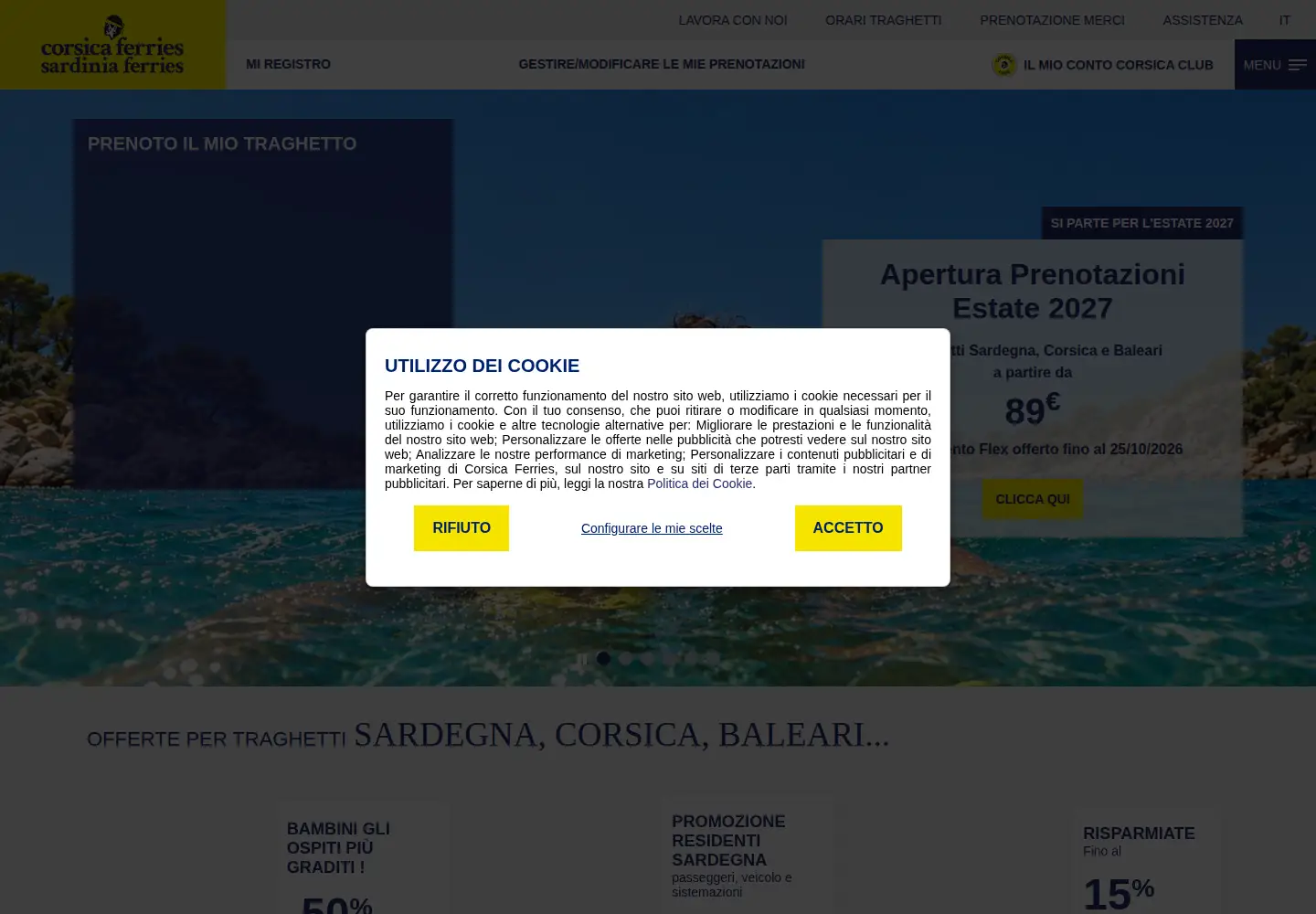 Captured homepage of corsica-ferries.it in the current scan