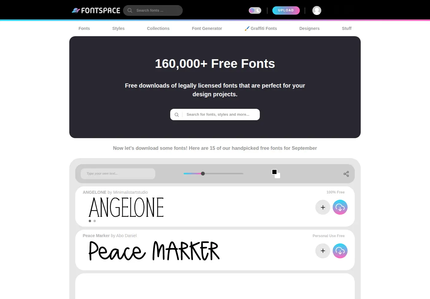 Screenshot of fontspace.com
